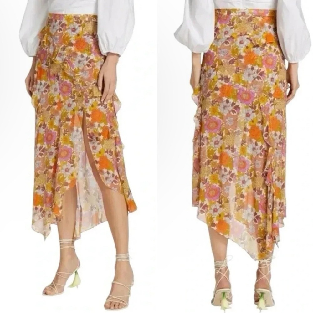 VERONICA BEARD Silk Garden Floral Eleonora Midi Skirt Stone Multi Size 0 NWT